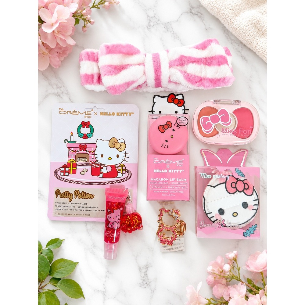 7 Pc Hello Kitty‎ Beauty Bundle The Creme Shop Macaron Lip Balm, Sheet Mask etc